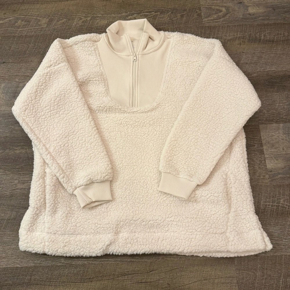 Aerie Off-White Ribbed Quarter-Zip Jacket